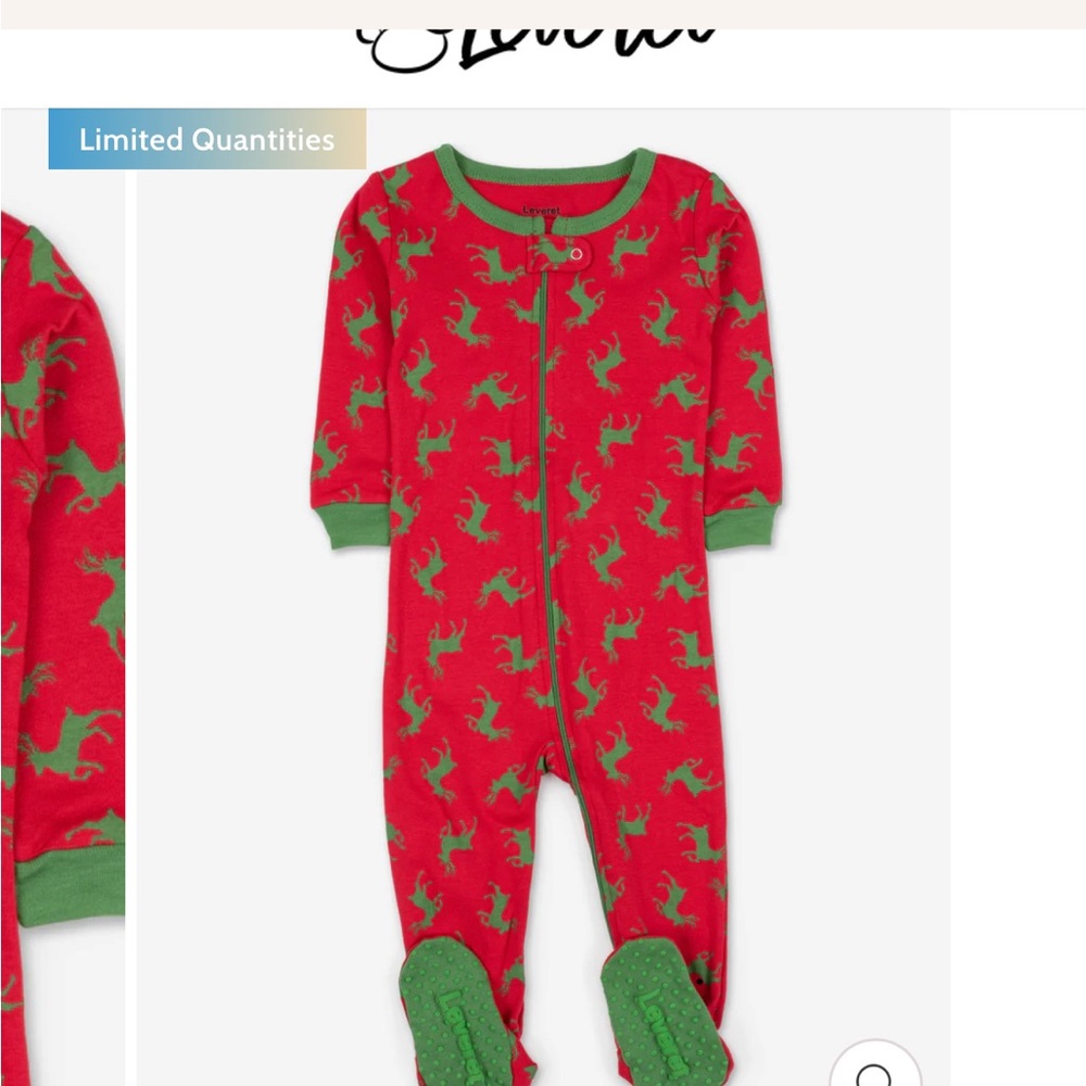 NWT Leveret Kids red and green cotton reindeer pajamas 18 to 24 months
